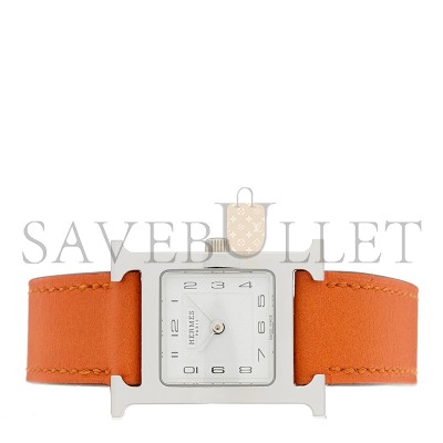 HERMES STAINLESS STEEL SWIFT 21MM HEURE H HOUR QUARTZ WATCH ORANGE 1671952