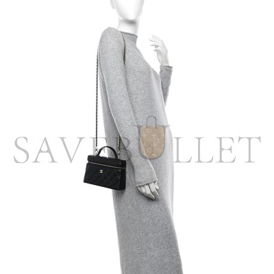 CHANEL CAVIAR QUILTED TOP HANDLE SLIM VANITY WITH CHAIN BLACK AP4385 (19.5*17*5cm)