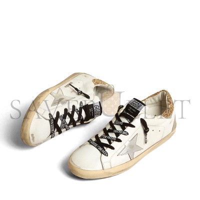 GOLDEN GOOSE WOMEN'S WHITE LEATHER SUPER-STAR WITH GLITTERY HEEL TAB GWF00102 GOLDEN GOOSE WOMEN'S WHITE LEATHER SUPER-STAR WITH GLITTERY HEEL TAB GWF00102