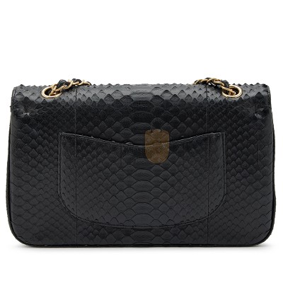 CHANEL MASTER BLACK PYTHON MEDIUM CLASSIC DOUBLE FLAP BRUSHED GOLD HARDWARE 4152760 (25.5*15.5*6.5cm)