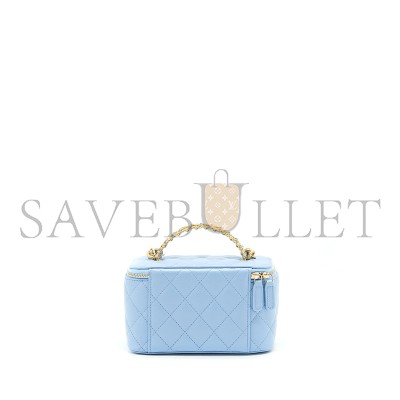 CHANEL 22S LONG VANITY CASE WITH LETTER HANDLE CAVIAR LIGHT BLUE AP2805 (17*10*8cm)