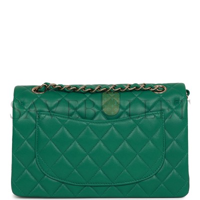 CHANEL SMALL CLASSIC DOUBLE FLAP BAG GREEN LAMBSKIN LIGHT GOLD HARDWARE 5961425 (23*13*6cm)