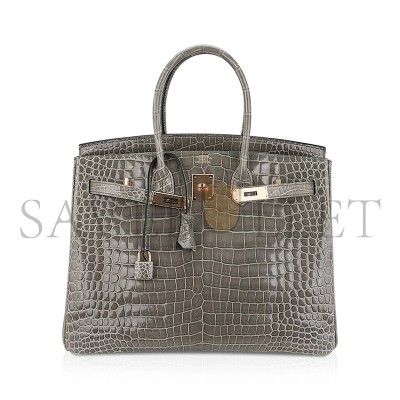 HERMES MASTER BIRKIN 35 BAG GRIS TOURTERELLE POROSUS CROCODILE WITH GOLD HARDWARE (35*25*18cm)