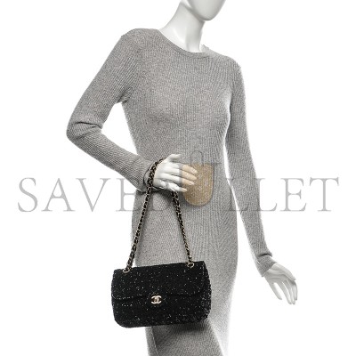 CHANEL SEQUIN EMBROIDERED MEDIUM FLAP BAG BLACK 189545 (25*16*6cm)