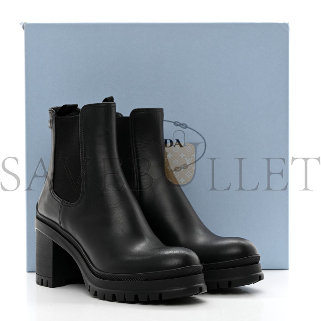 PRADA VITELLO MONTANA LUG SOLE CHELSEA 55MM BOOTS 36 BLACK