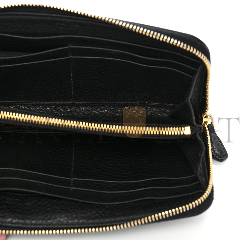 PRADA VITELLO DAINO ZIP AROUND WALLET BLACK (18*11*3cm)