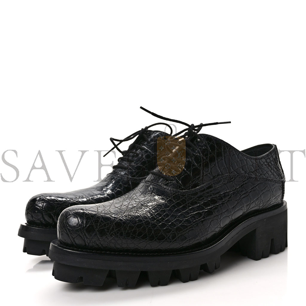 PRADA CROCODILE LACE UP 50MM LOAFERS 39 BLACK