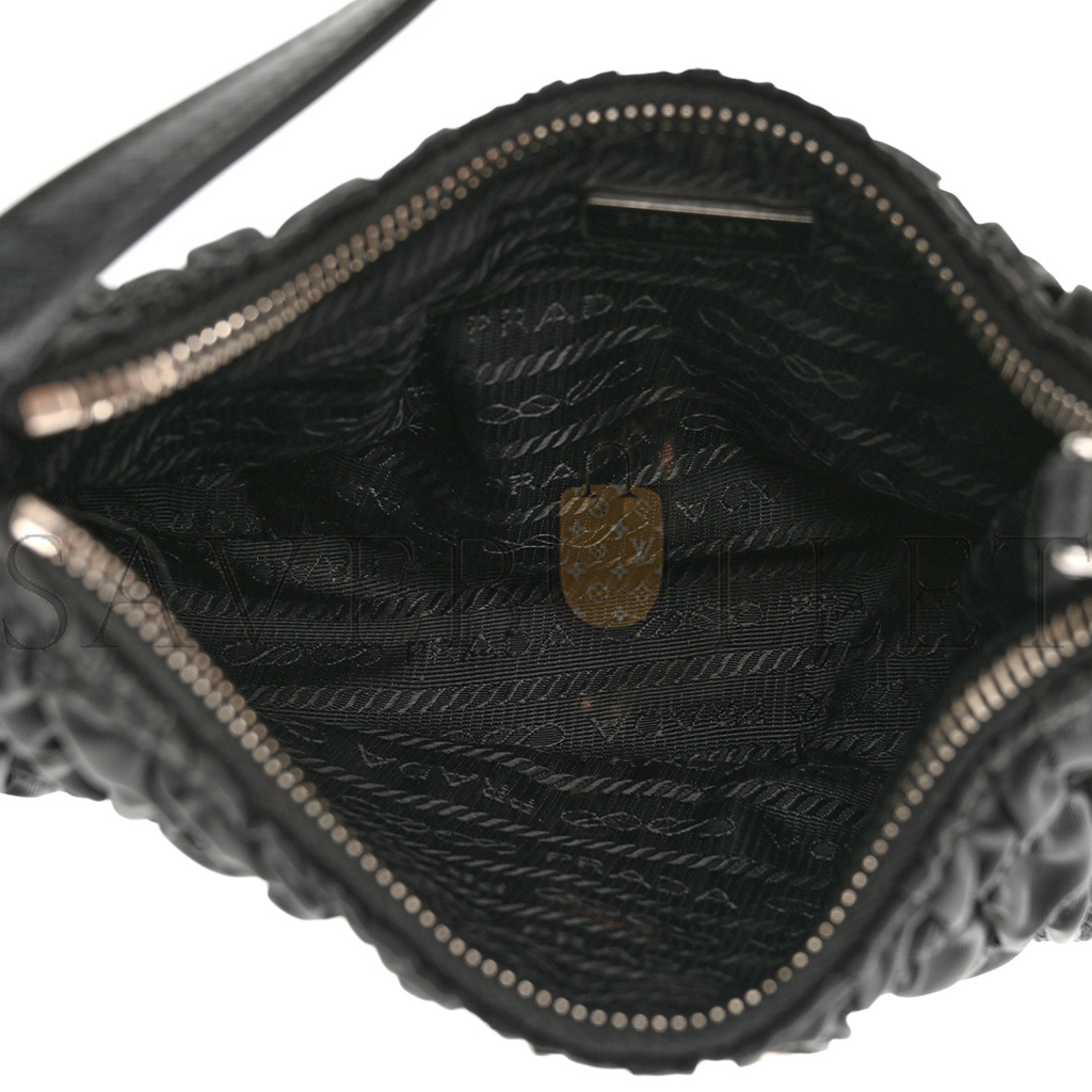 PRADA TESSUTO NYLON GAUFRE SHOULDER BAG BLACK (20*17*6cm)