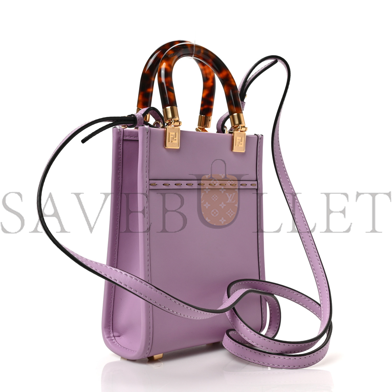 FENDI VITELLO KING PLEXIGLASS LOGO EMBOSSED MINI FENDI SUNSHINE SHOPPER TOTE LAVANDA (18*13*6cm)