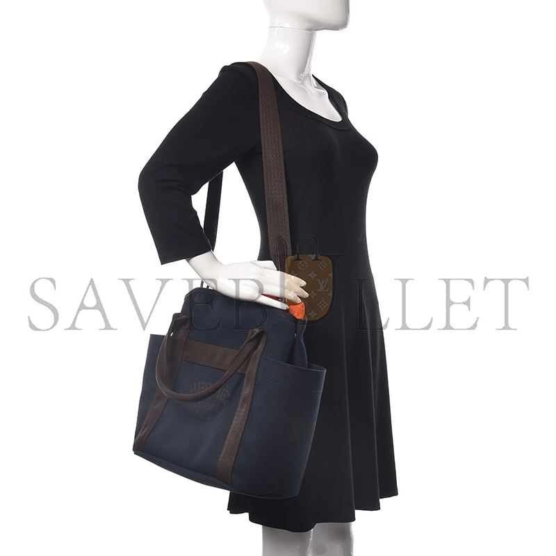 HERMES TOILE SAC DE PANSAGE GROOM BLEU NAVY FEU (38*32*17cm)