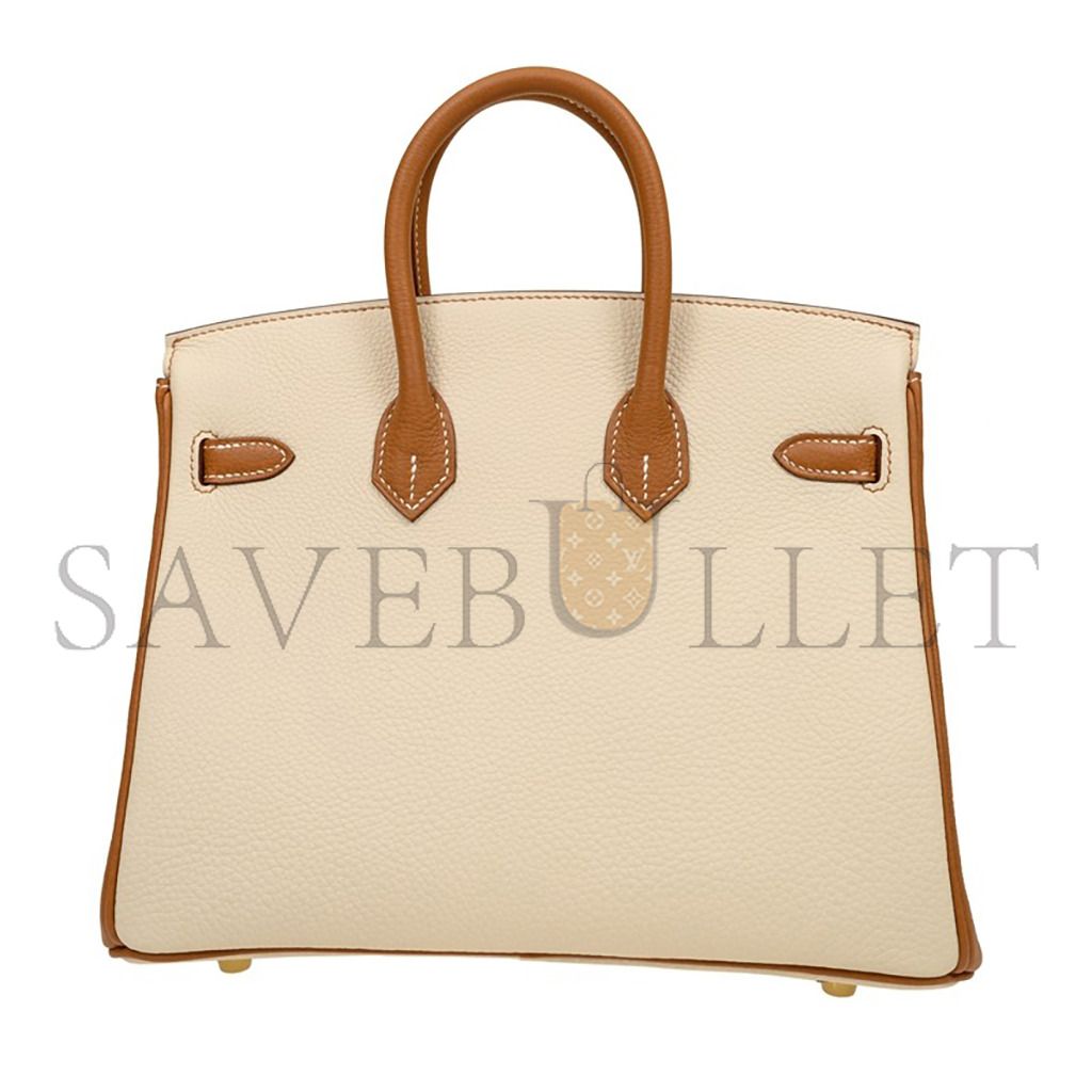 HERMES MASTER BIRKIN 25 CLEMENCE LEATHER MILKSHAKE WHITE SPELLING HORSESHOE PRINTS BK251037TGCZ (25*20*13cm)