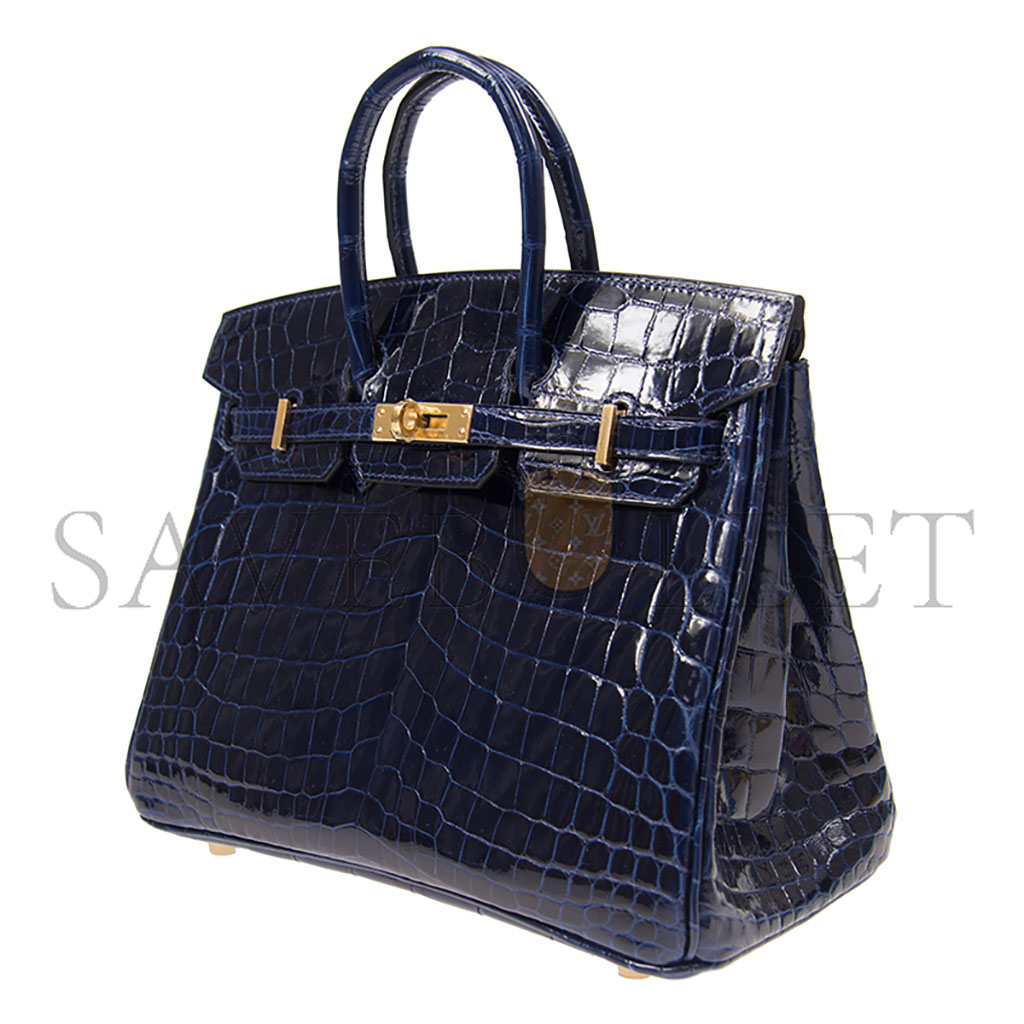 HERMES MASTER BIRKIN 25 CROCODILE LEATHER SAPPHIRE BLUE GOLD BUCKLE HANDBAG BK2573SCROCOGPN (25*20*13cm)