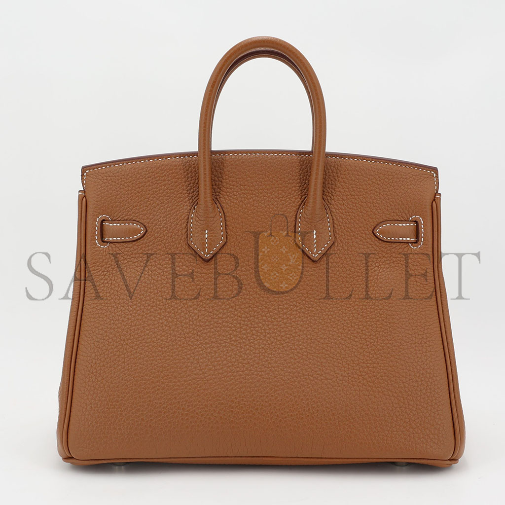 HERMÈS MASTER BIRKIN 25 TOGO LEATHER GOLD BROWN SILVER BUCKLE BAG H028369CK37  (25*20*13cm)