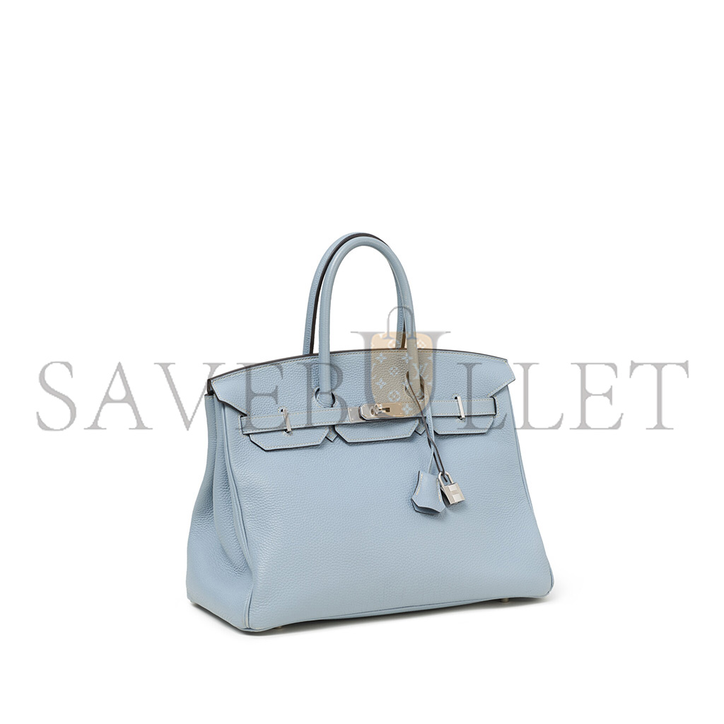 HERMÈS MASTER BIRKIN 35 TOGO LEATHER LINEN BLUE SILVER BUCKLE BK35J7TGSS (35*28*18cm)