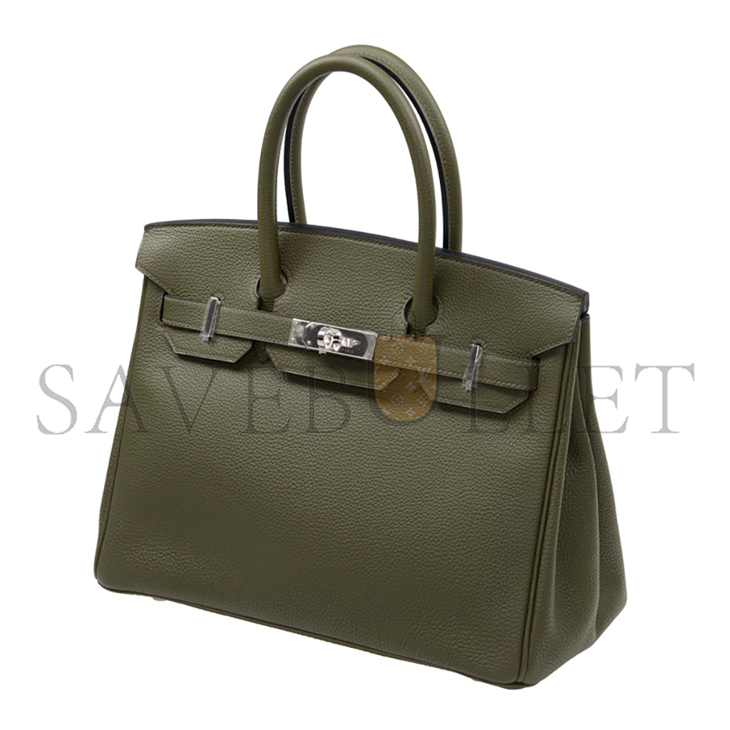 HERMES BIRKIN 30 TOGO LEATHER SAGE GREEN SILVER BUCKLE BK3061TGSS (30*23*15cm)