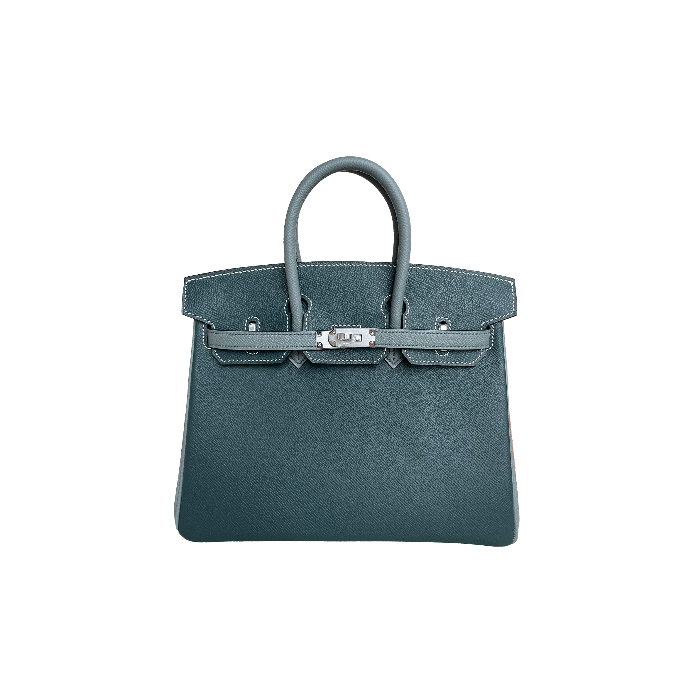 HERMES MASTER BIRKIN 25 EPSOM LEATHER CYPRESS GREEN AND ALMOND GREEN SILVER BUCKLE BK256OTGSS (25*20*13cm)