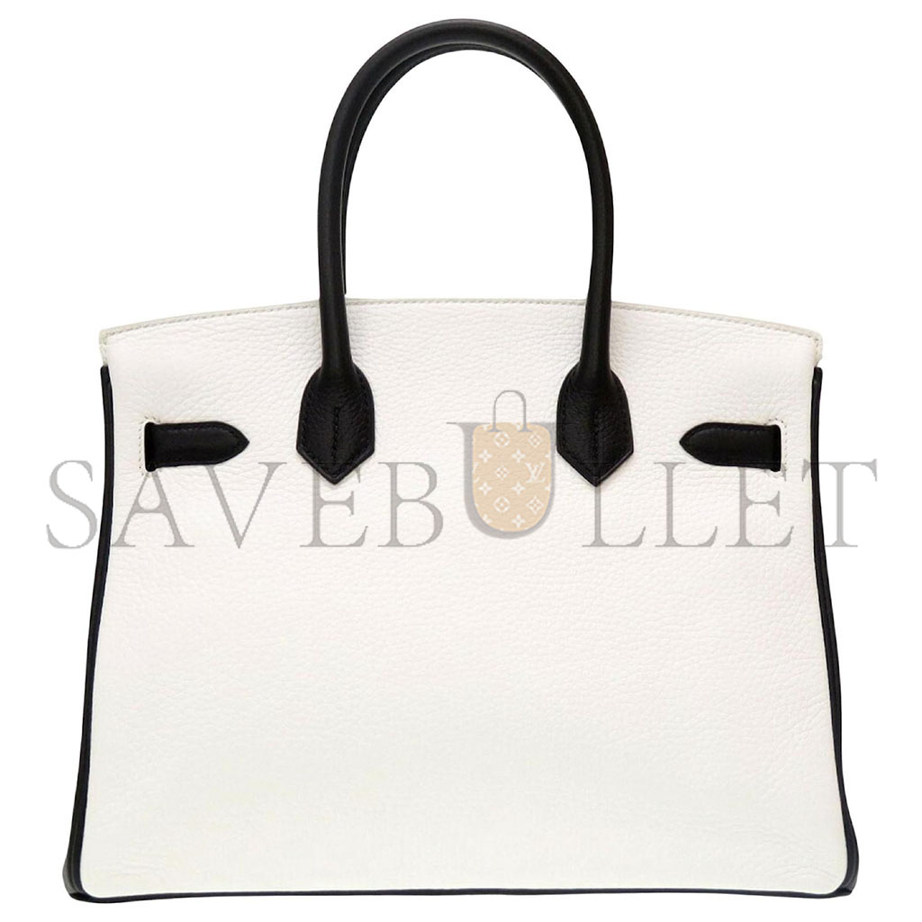 HERMES MASTER BIRKIN 30 TOGO LEATHER MILKSHAKE WHITE AND BLACK SILVER BUCKLE HANDBAG 982147 (30*23*15cm)