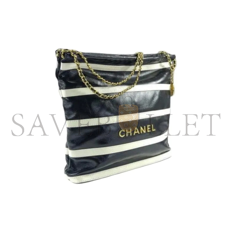 CHANEL 22 SHINY CALFSKIN STRIPED AS3260 (42*39*8cm)