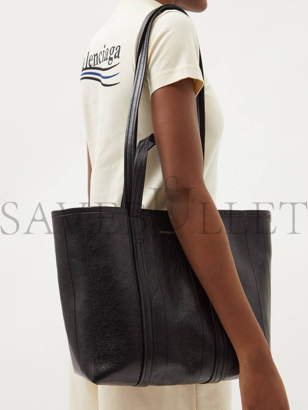 BALENCIAGA BLACK BARBES M CRINKLED-LEATHER TOTE BAG MATCHESFASHION US (40.8*29.2*13.9cm)