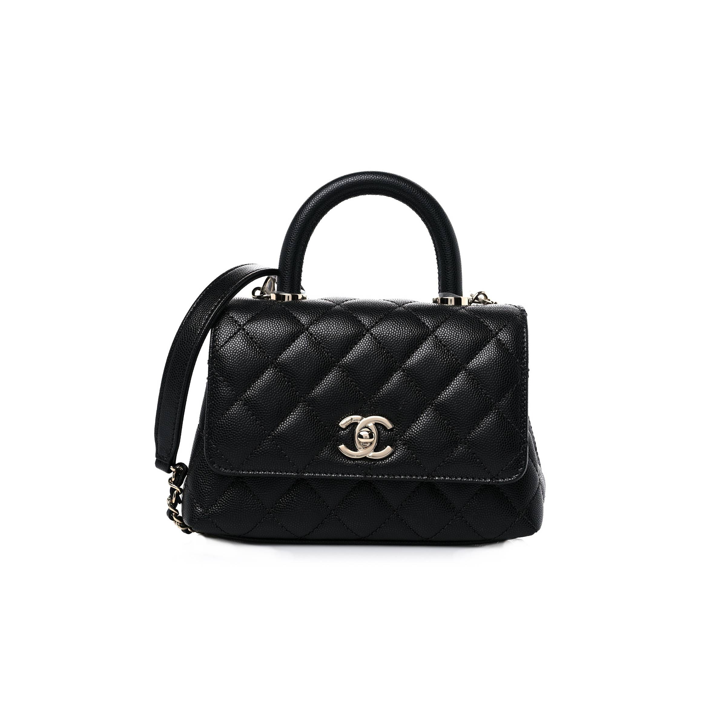 CHANEL CAVIAR QUILTED EXTRA MINI COCO HANDLE FLAP BLACK SILVER HARDWARE  (18*13*9cm)