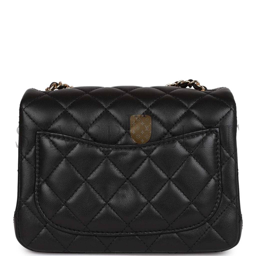 CHANEL PEARL CRUSH MINI SQUARE FLAP BAG BLACK LAMBSKIN LIGHT GOLD HARDWARE (17*14*8cm)