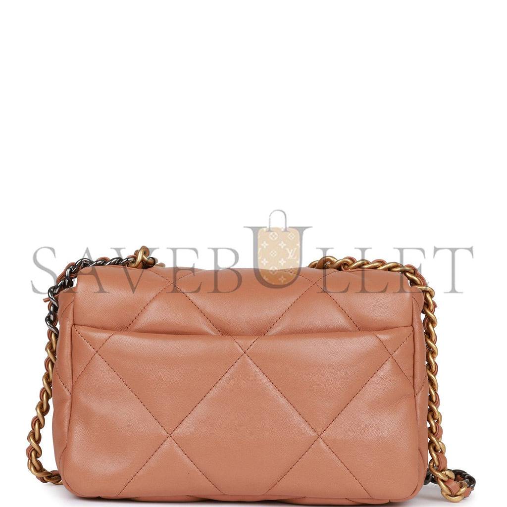 CHANEL MEDIUM 19 FLAP BAG CARAMEL CALFSKIN MIXED HARDWARE (25*16*9cm)