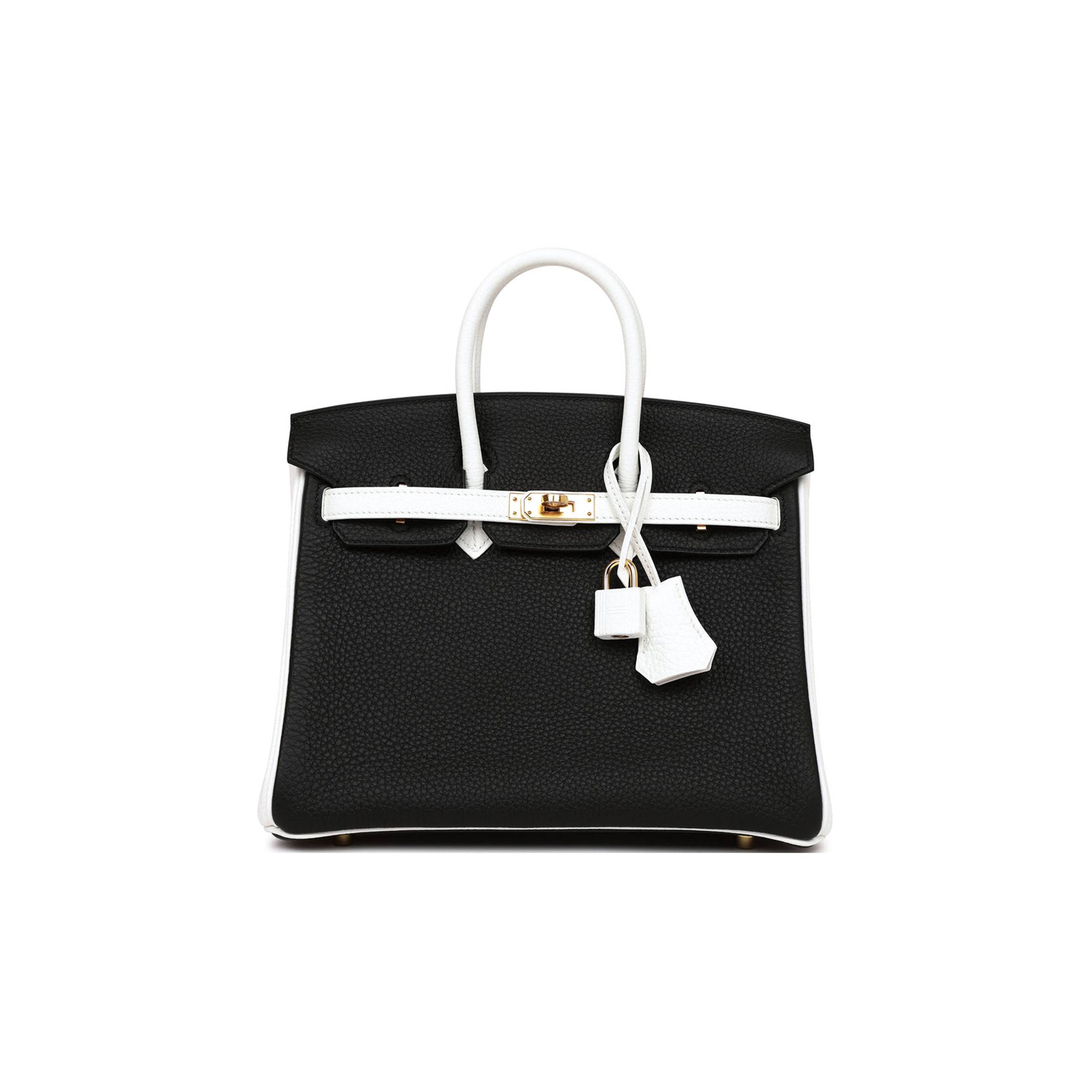 HERMES SPECIAL ORDER (HSS) BIRKIN 25 BLACK AND WHITE CLEMENCE GOLD HARDWARE (25cm)