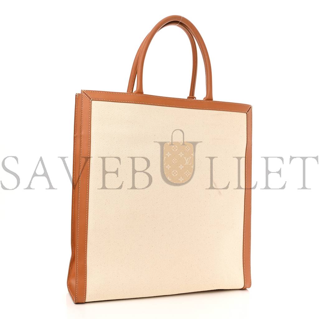 CELINE CANVAS CALFSKIN LOGO PRINT VERTICAL CABAS NATURAL TAN (39*36*9cm)