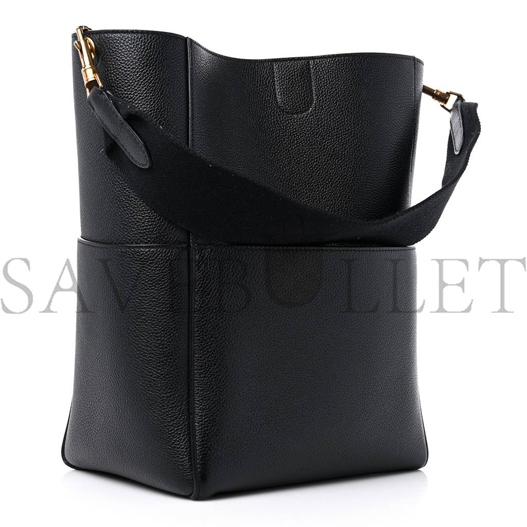 CELINE SOFT GRAINED CALFSKIN SANGLE BUCKET BAG BLACK (32*22*17cm)