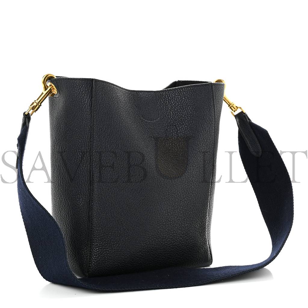 CELINE SOFT GRAINED CALFSKIN SMALL SANGLE BUCKET BAG NAVY BLUE (25*18*11cm)