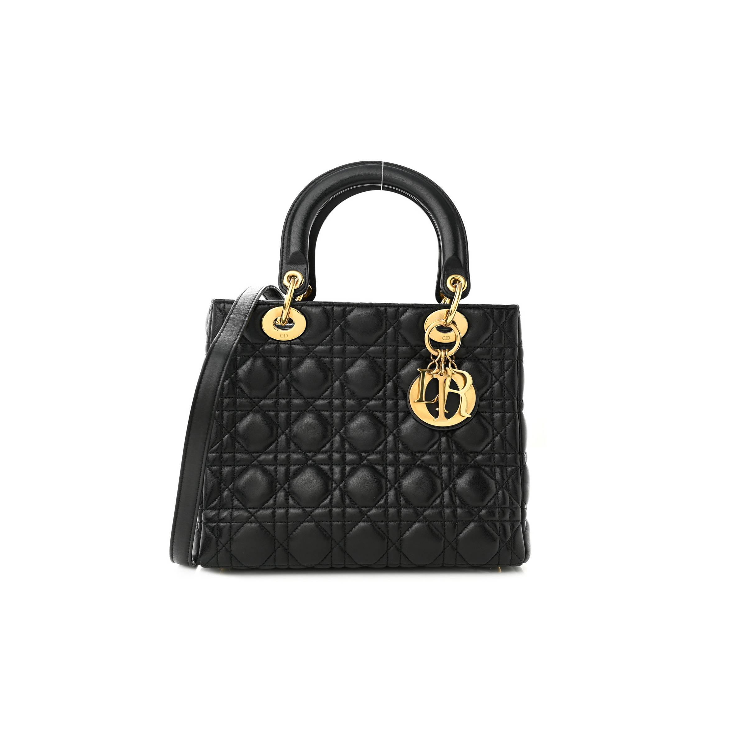 DIOR LAMBSKIN CANNAGE MEDIUM LADY DIOR BLACK (24*20*12.7cm)