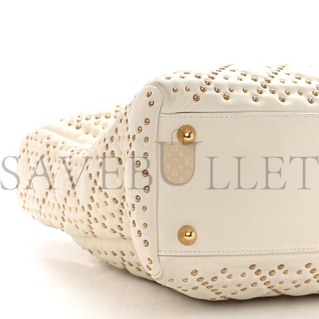 DIOR LAMBSKIN CANNAGE STUDDED LARGE SUPPLE LADY DIOR WHITE (30*25*11.4cm)