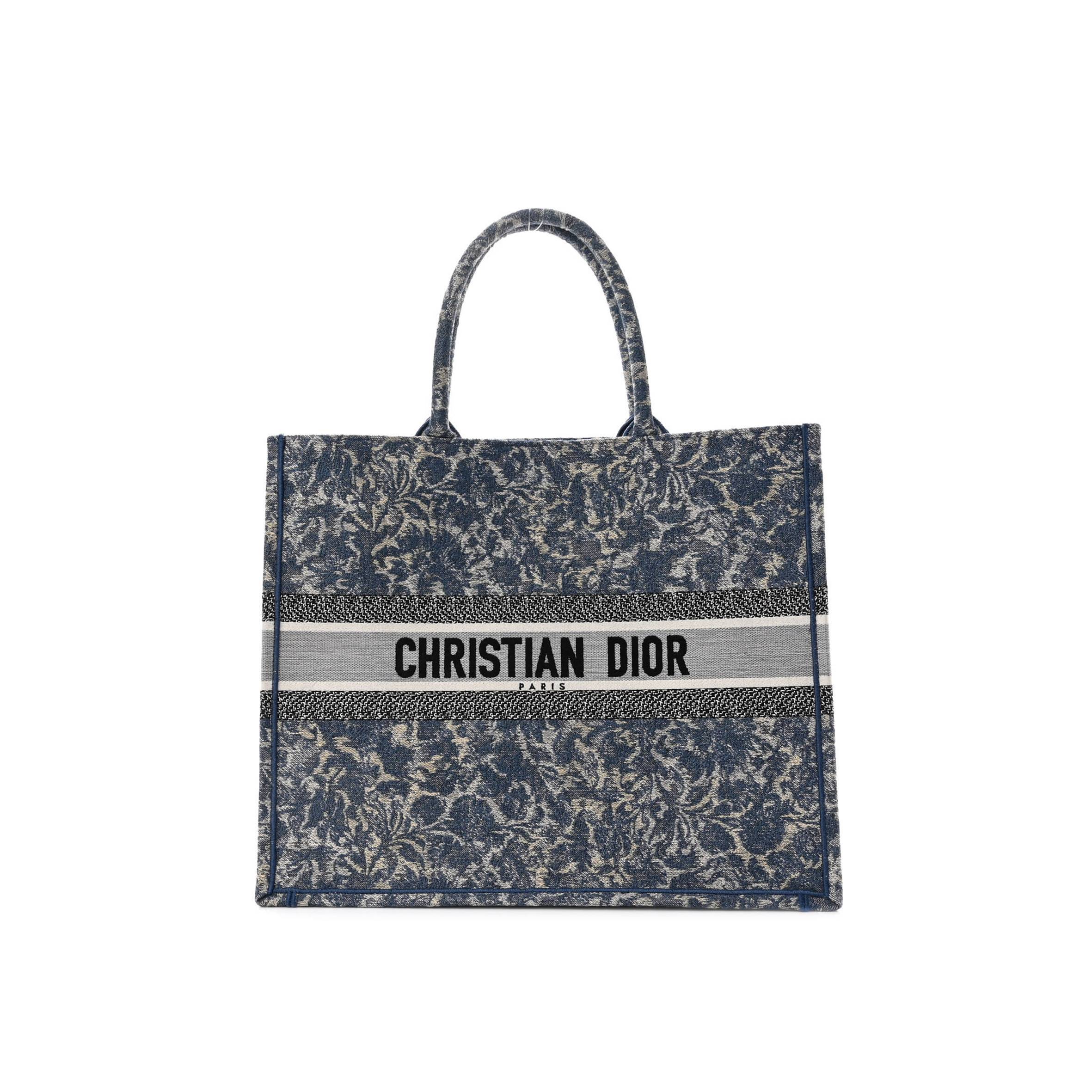 DIOR CANVAS EMBROIDERED LARGE BROCART BOOK TOTE BLUE (42*35*17.8cm)