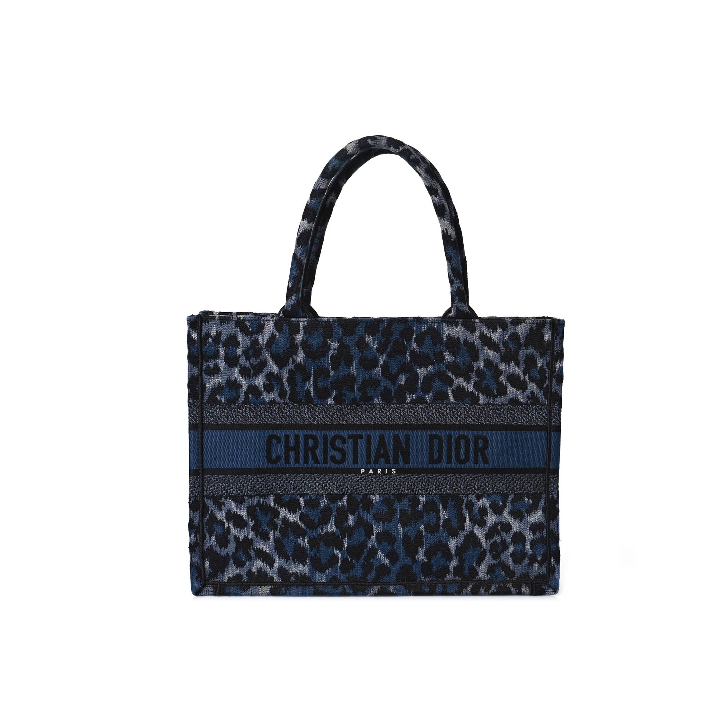 DIOR CANVAS MIZZA EMBROIDERED MEDIUM LEOPARD BOOK TOTE BLUE (36*26*15.9cm)