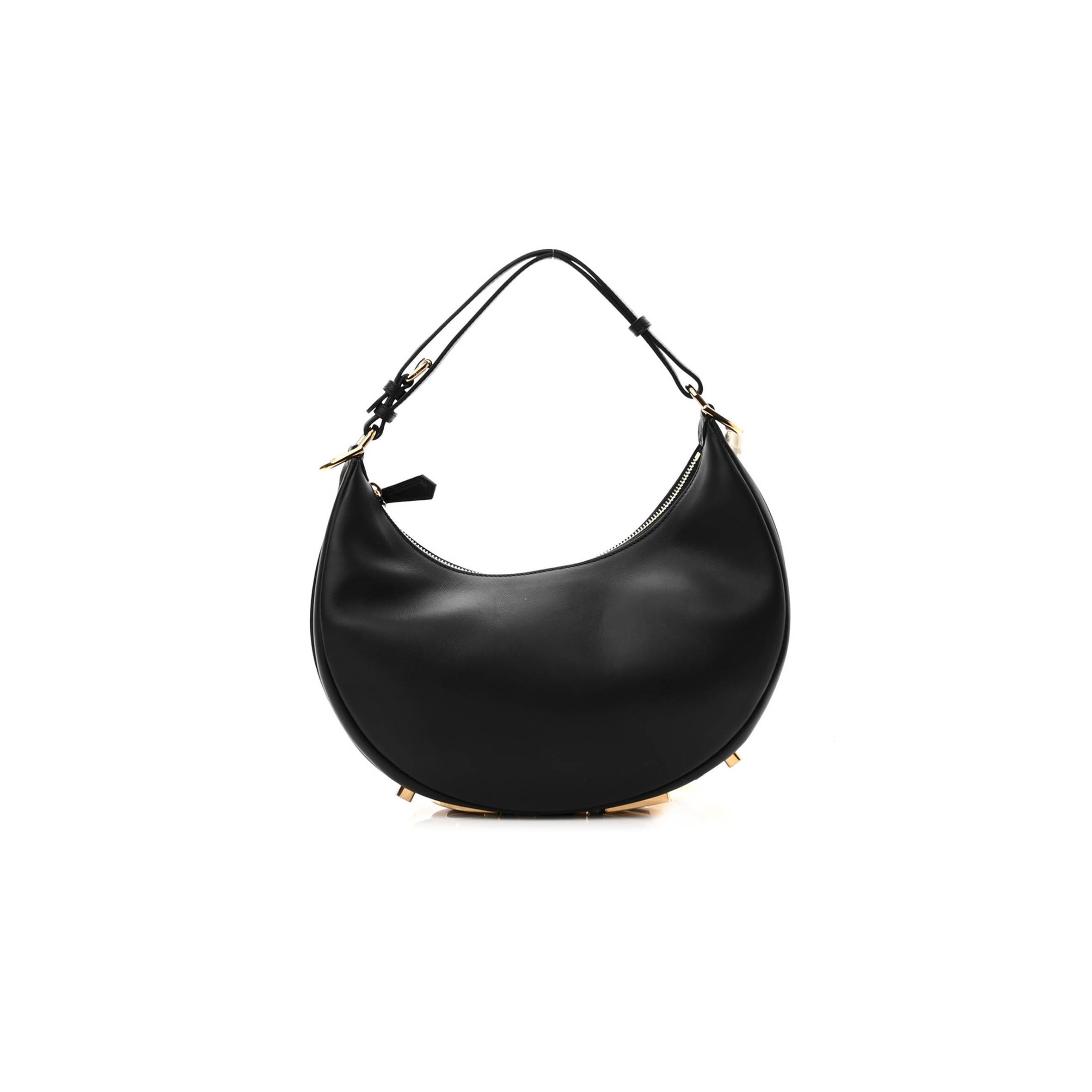 FENDI VITELLO GRACE MATTE SMALL FENDIGRAPHY HOBO BAG BLACK (25*24*9cm)