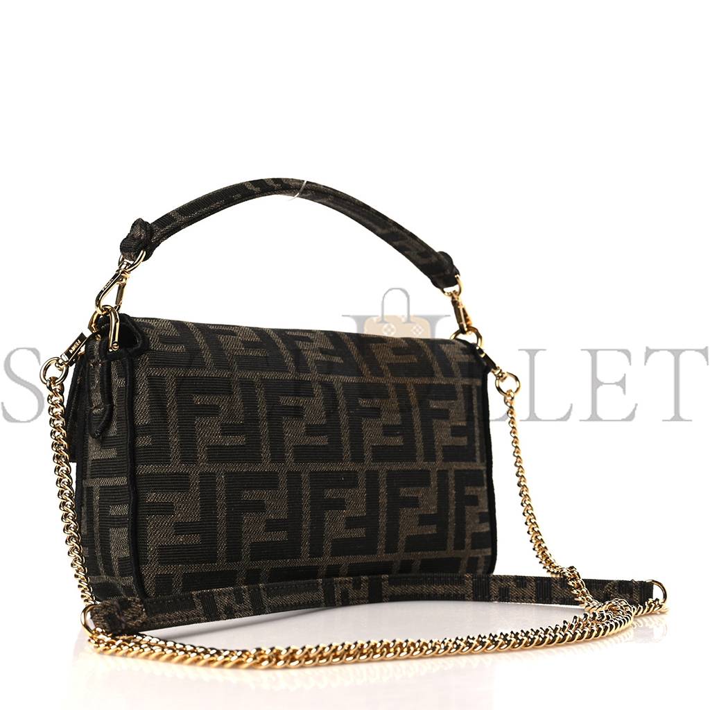 FENDI FABRIC JACQUARD FF 1974 MINI BAGUETTE TOBACCO MORO BLACK (19*11*5cm)