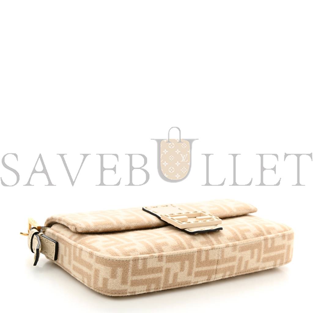 FENDI WOOL CUOIO ROMANO SELLERIA FF 1974 BAGUETTE 1997 BEIGE CAMMELLO CAMELIA (27*14*4cm)