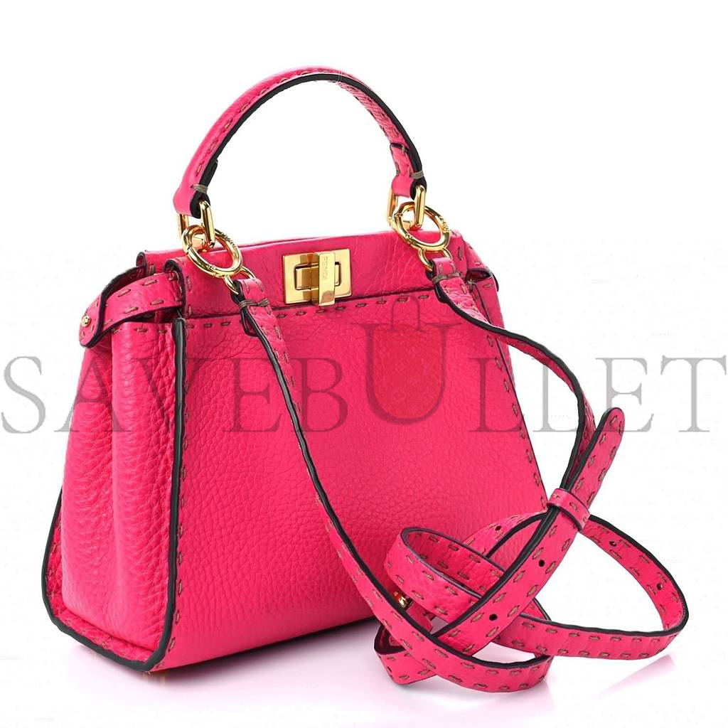 FENDI CUOIO ROMANO SELLERIA MINI PEEKABOO ICONIC SATCHEL FUXIA (23*19*11cm)